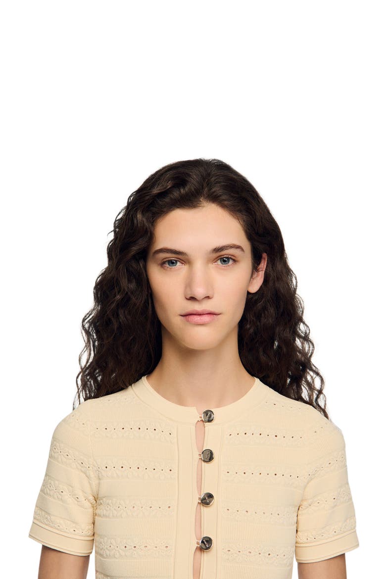 Short pointelle knit dress, Alternate, color, Vanilla