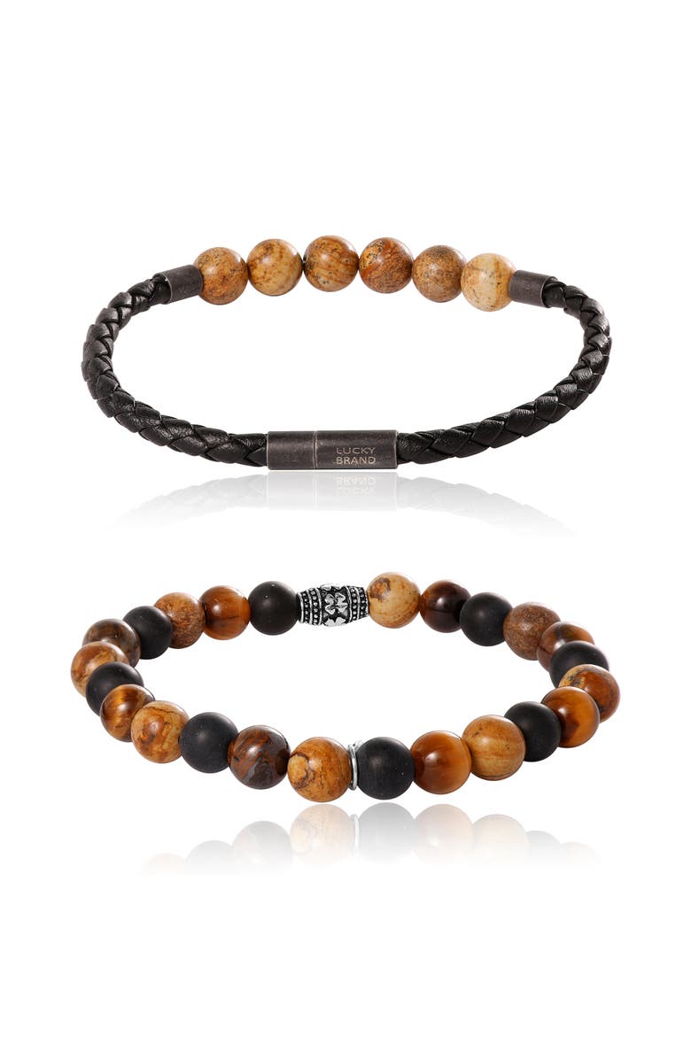 Lucky Brand Stretch Bead & Magnetic Cord Bracelet Set - 2 Piece, Alternate, color, Brown, Black