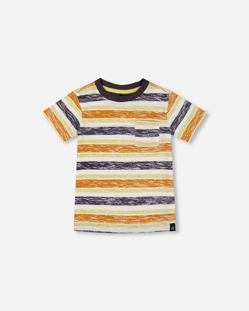 Deux Par Deux Little Boy's Printed Organic Cotton Tee Navy Striped, Orange, And Lime Green In Navy Striped Orange And Lime