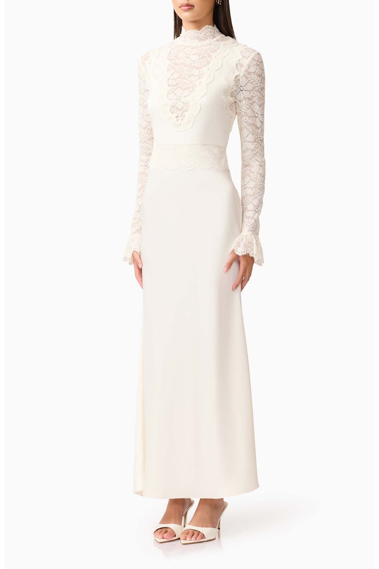 Margot Lace Inset Long Sleeve Gown, Alternate, color, IVORY