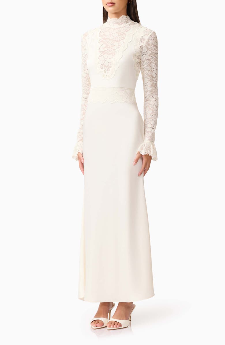 Elliatt Margot Lace Inset Long Sleeve Gown, Alternate, color, Ivory