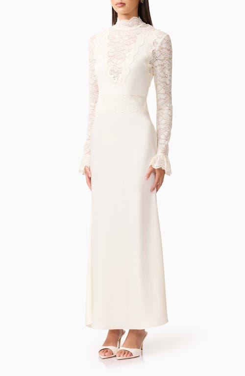 Elliatt Margot Lace Inset Long Sleeve Gown In White