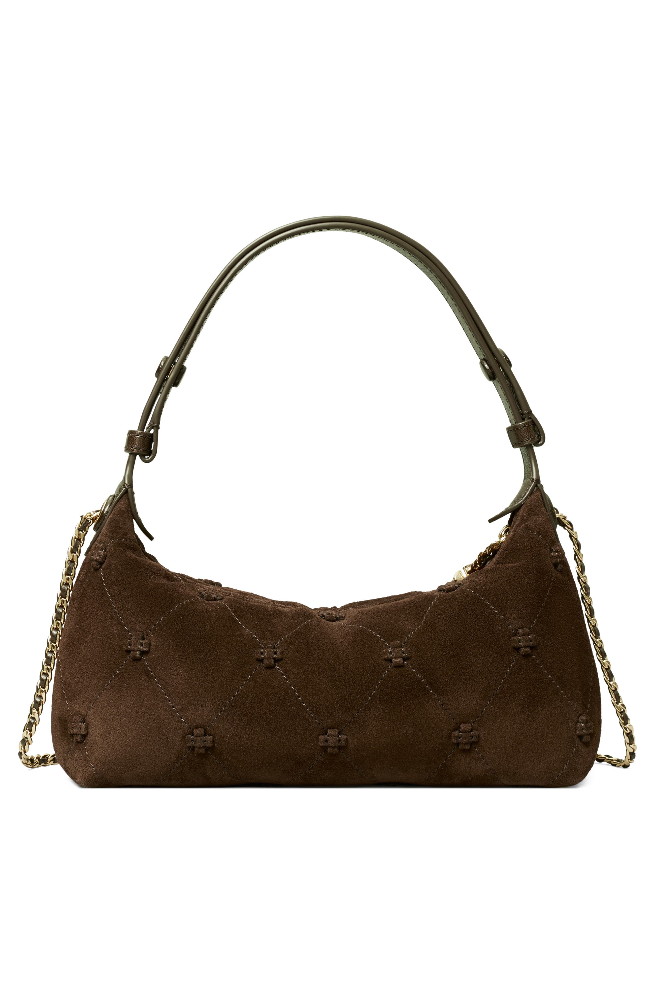 Bunny Knot Suede Pochette, Alternate, color, DARK COCOA