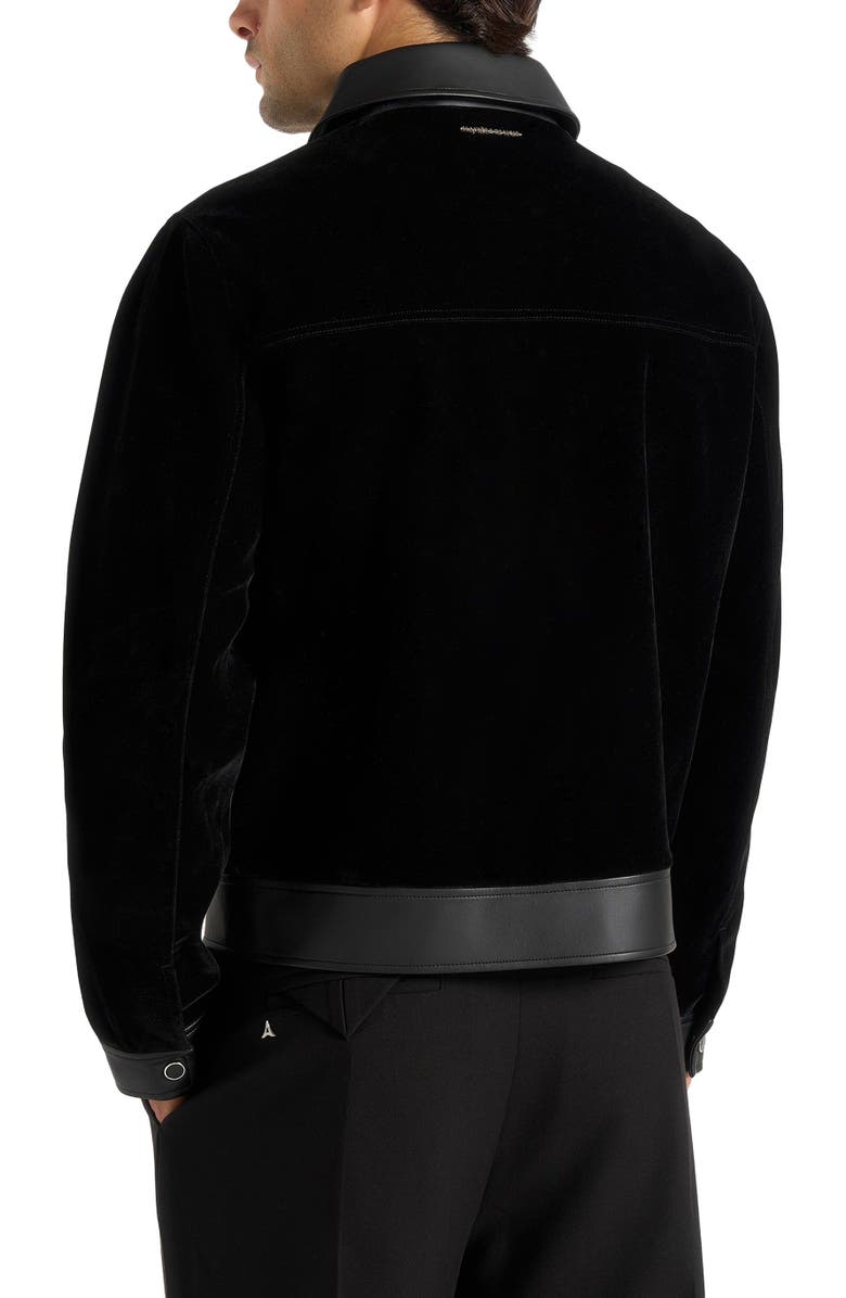 Manière De Voir Tony Velvet & Leather Contrast Jacket, Alternate, color, Black