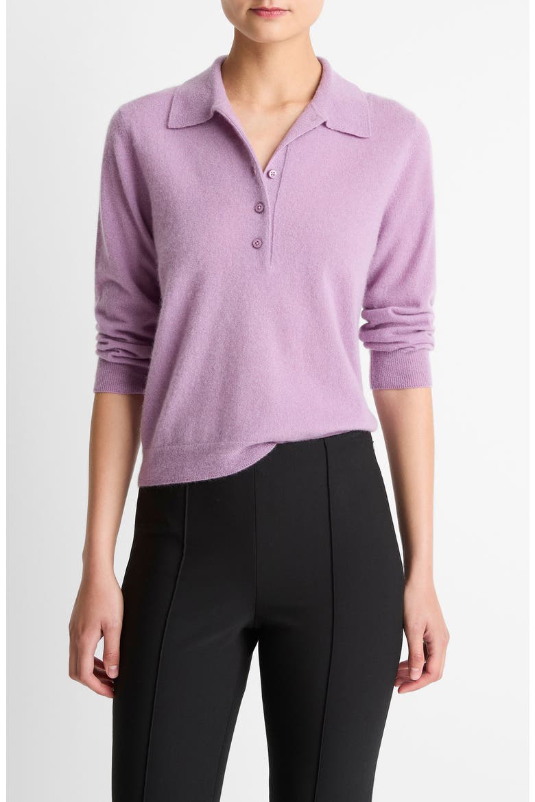 Cashmere & Silk Long Sleeve Polo Sweater, Main, color, MULBERRY