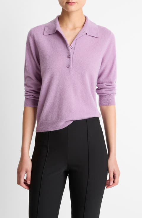 Cashmere & Silk Long Sleeve Polo Sweater