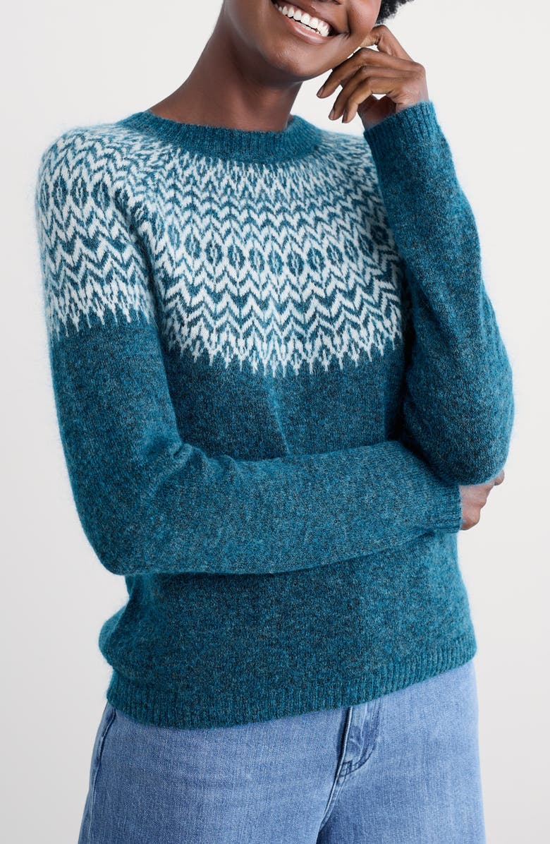 Seasalt Cornwall Spruce Frost Fair Isle Wool & Mohair Blend Sweater, Main, color, Knit Hellebore Shore Limestone