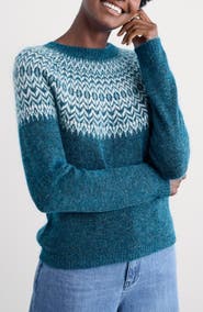 Seasalt Cornwall Spruce Frost Fair Isle Wool & Mohair Blend Sweater