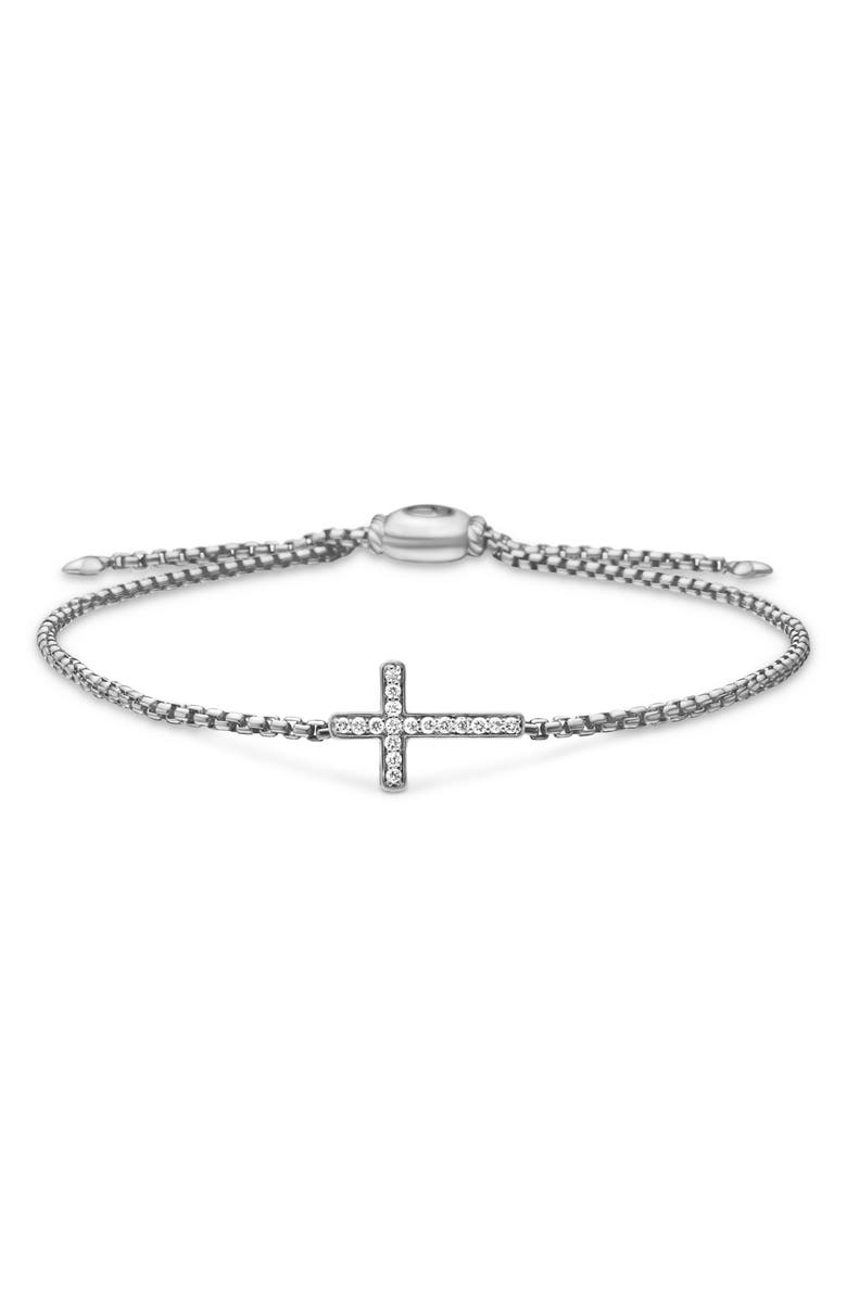 David Yurman Petite Pavé Sideway Cross Slider Bracelet, Main, color, Silver Pave