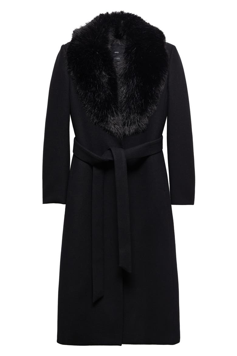Wool Blend Coat with Removable Faux Fur Collar, Alternate, color, BLACK