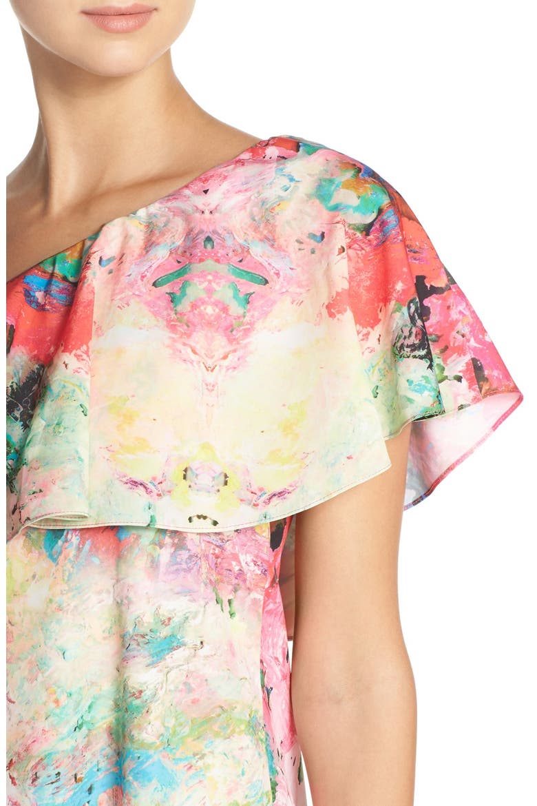 'Zoe' Floral Print One Shoulder Dress, Alternate, color, GARDENIA