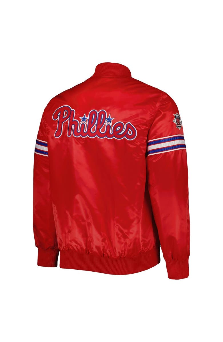 STARTER Men's Starter Red Philadelphia Phillies Pick & Roll Satin Varsity Full-Snap Jacket, Alternate, color,