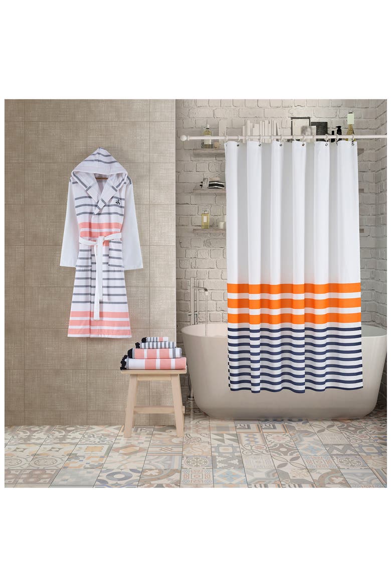 Turkish Peshtemal Shower Curtain, Alternate, color, ORANGE