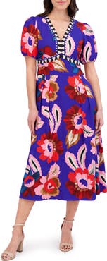 Kensie Puff Sleeve Midi Dress