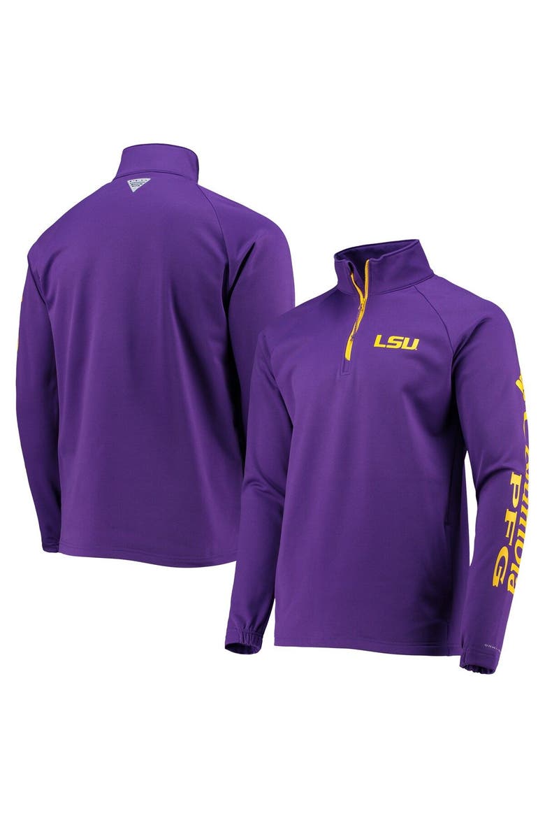 Men's Columbia Purple LSU Tigers Terminal Tackle Fleece Raglan Omni-Shade Quarter-Zip Jacket, Main, color, Purple