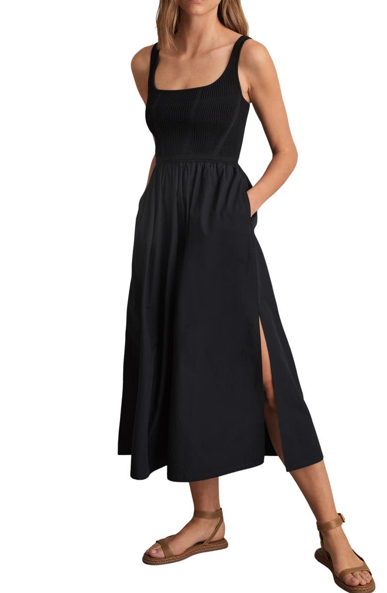 Reiss Kori Mixed Media Dress, Main, color, Navy