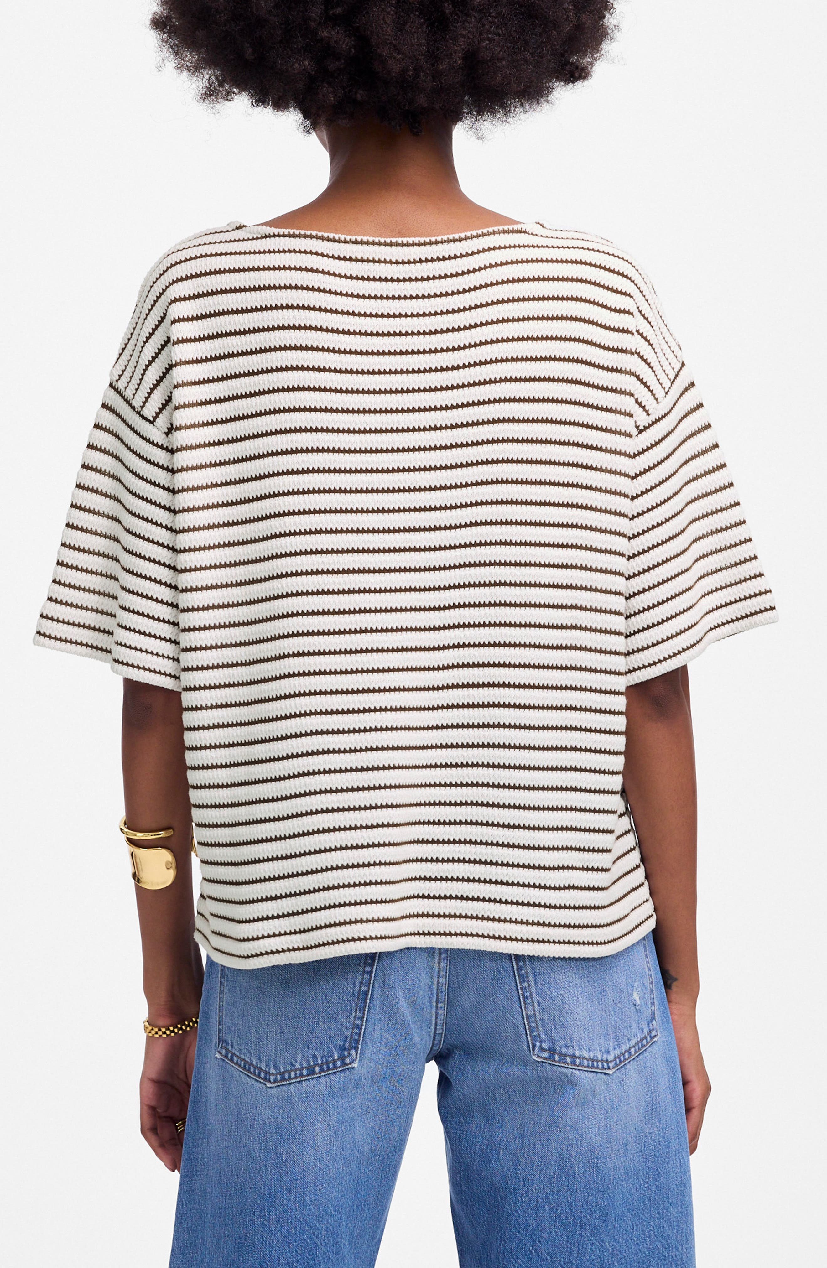 Stripe Embroidered Boxy Knit T-Shirt - image 2