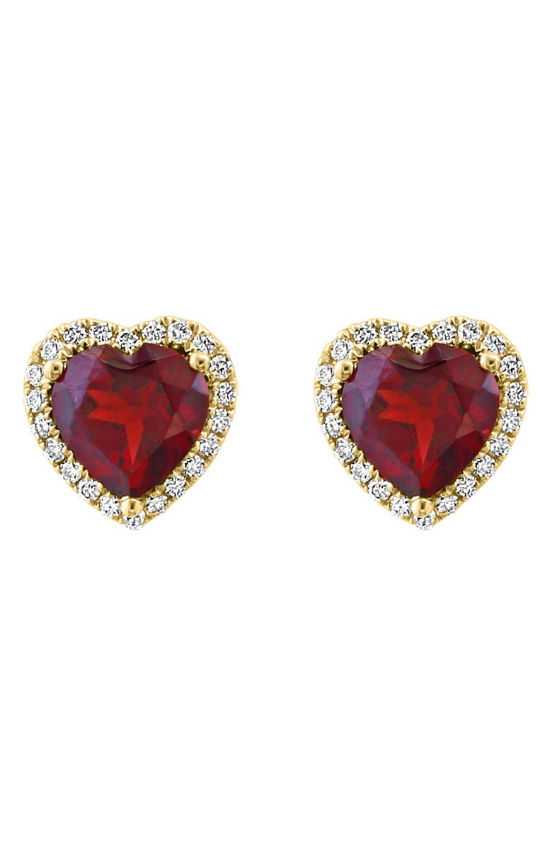 EFFY 14K Yellow Gold Diamond & Garnet Heart Stud Earrings - 0.22ct., Alternate, color, 