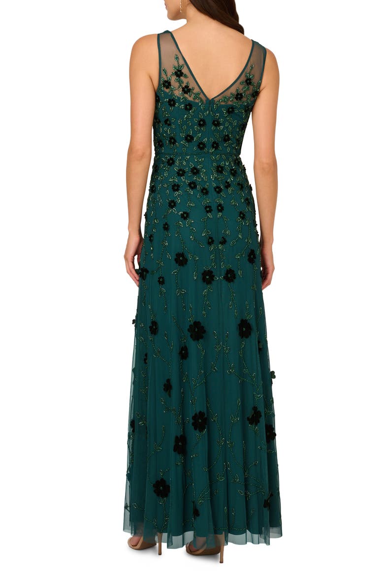 Embellished Mesh Overlay Gown, Alternate, color, GEM GREEN