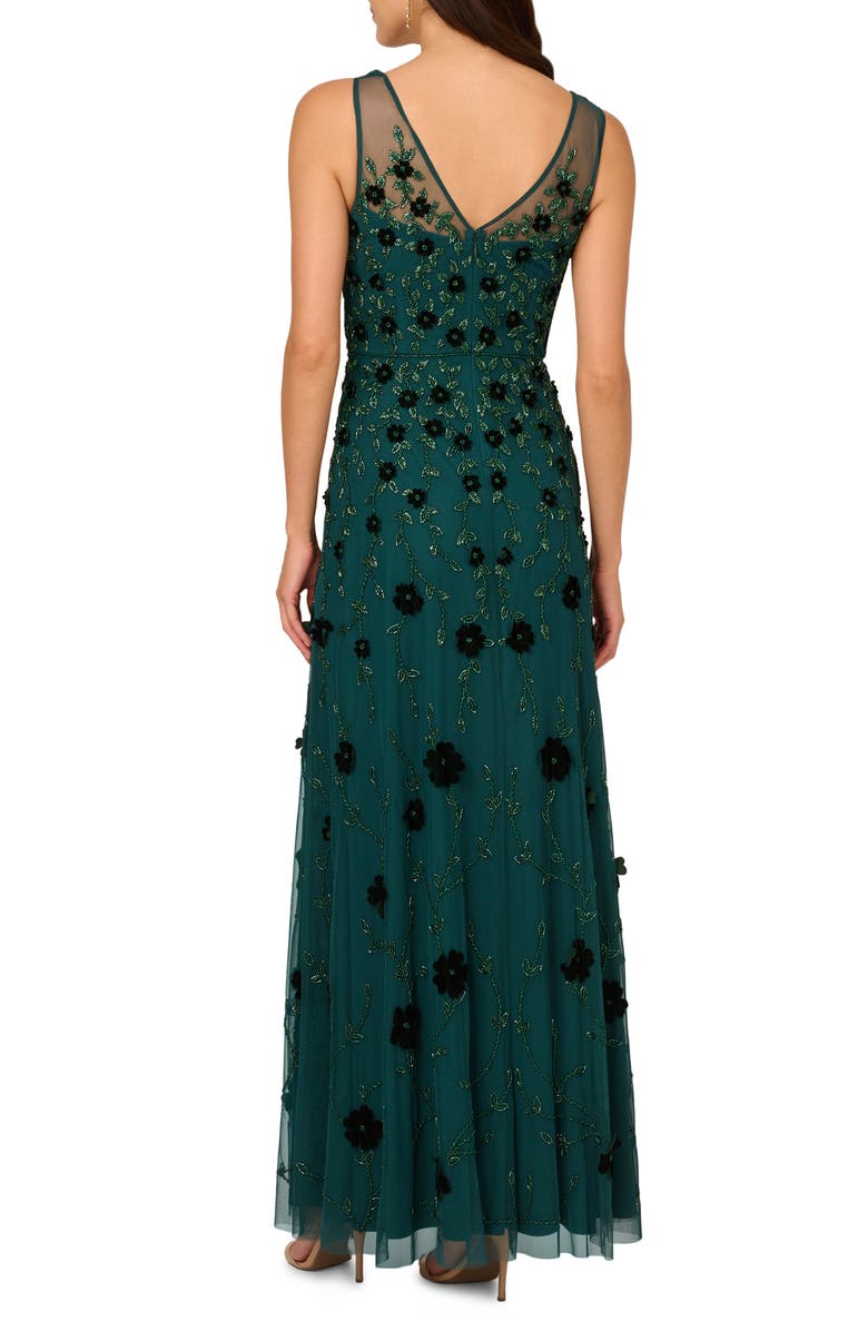 Adrianna Papell Embellished Mesh Overlay Gown, Alternate, color, Gem Green