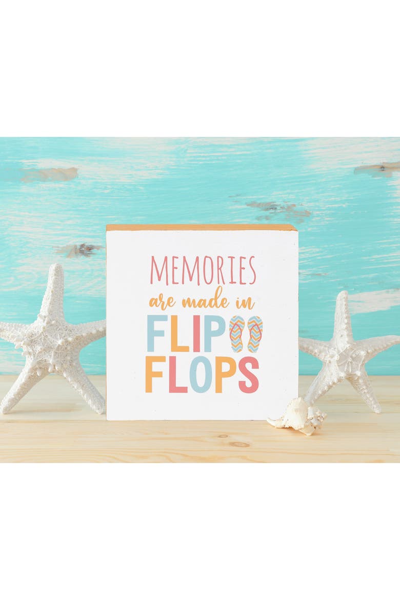 "Memories Are Mae In Flip Flops" Single Shelf Sitter Block 4.75", Alternate, color, White