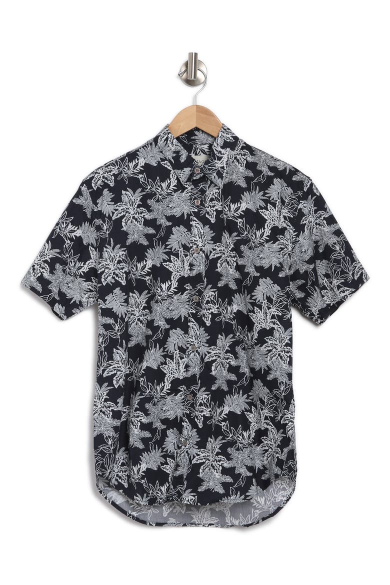 Mavis Leaf Print Short Sleeve Shirt, Alternate, color, NAVY