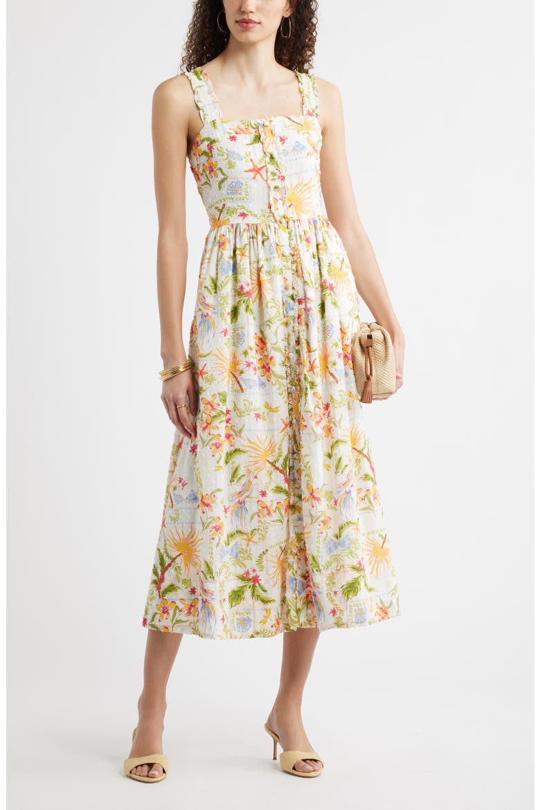 Embroidered Print Sleeveless Midi Dress, Alternate, color, IVORY- RED VIDA SOLPATCH