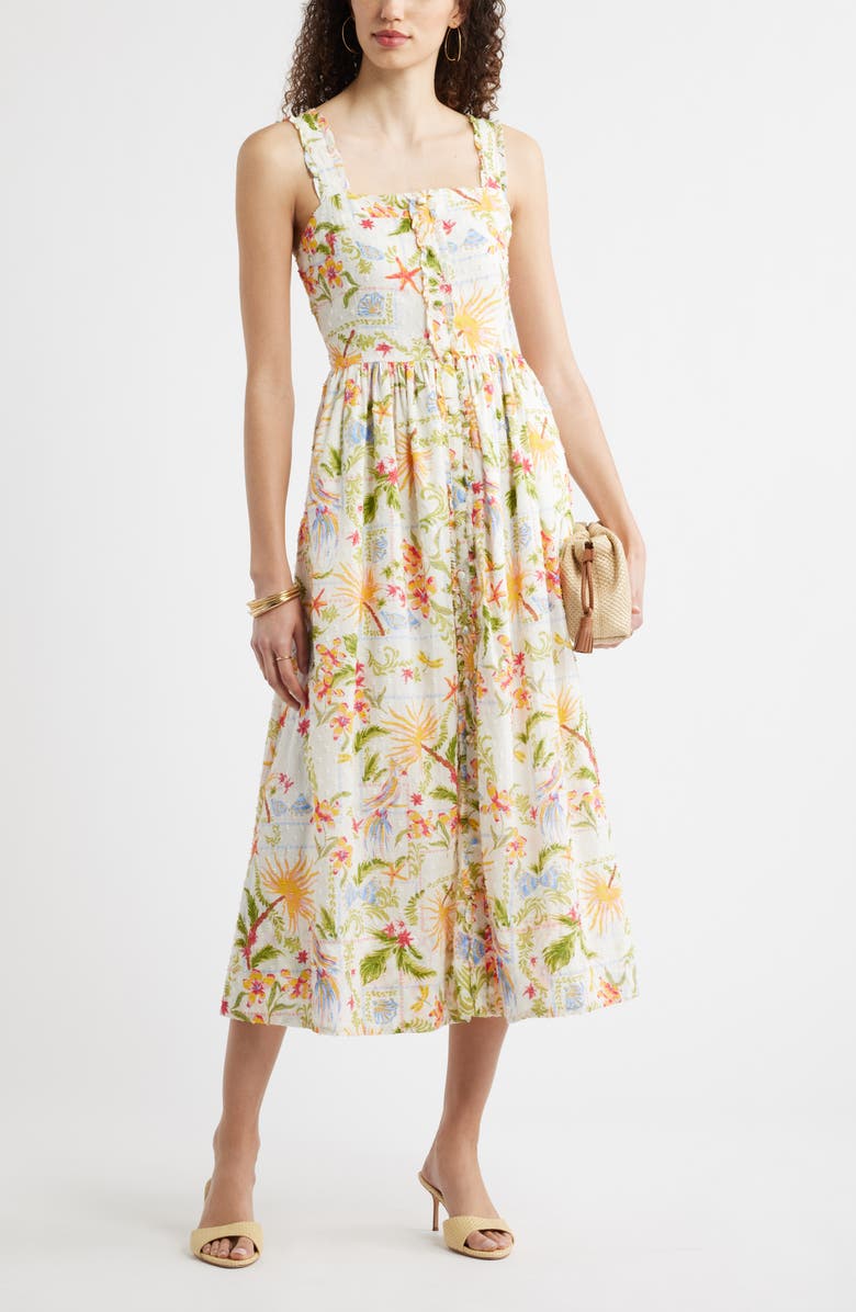 Chelsea28 Embroidered Print Sleeveless Midi Dress, Alternate, color, Ivory- Red Vida Solpatch
