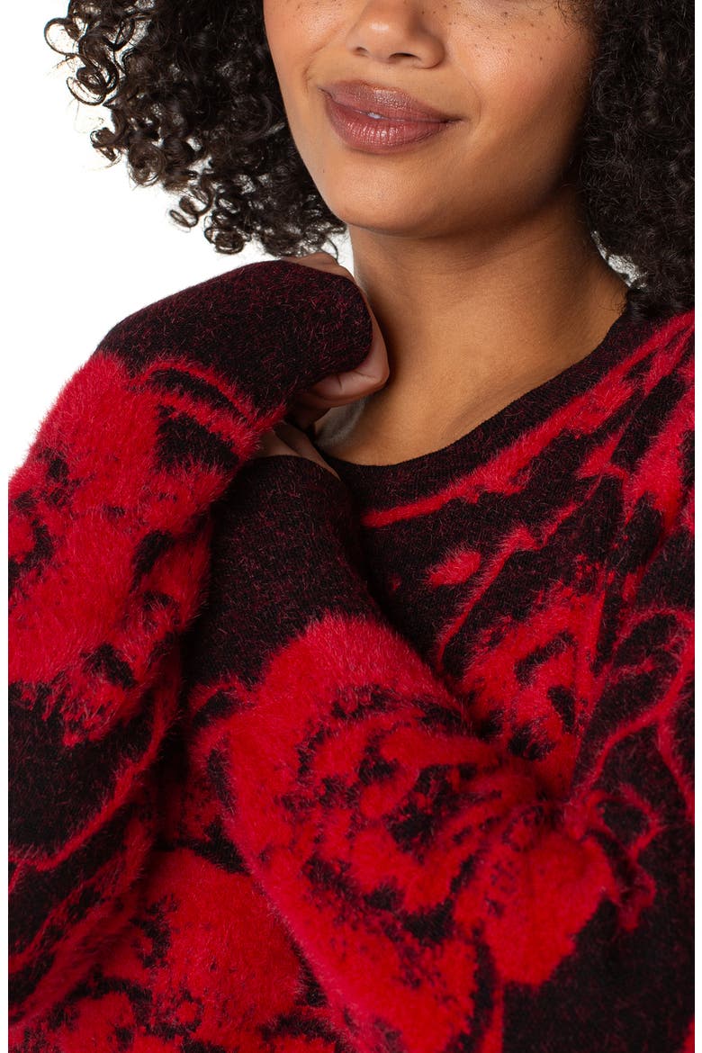 Fuzzy Floral Sweater, Alternate, color, BLACK / RED FLORAL
