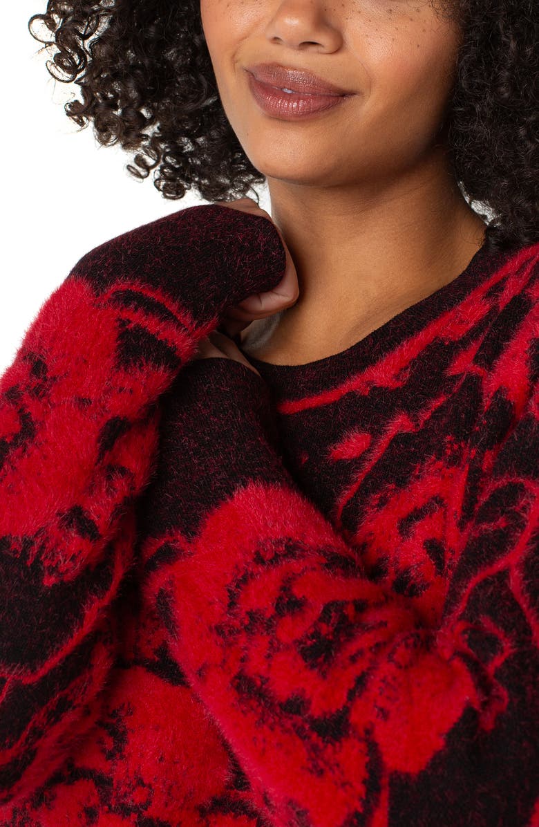 Liverpool Los Angeles Fuzzy Floral Sweater, Alternate, color, Black / Red Floral