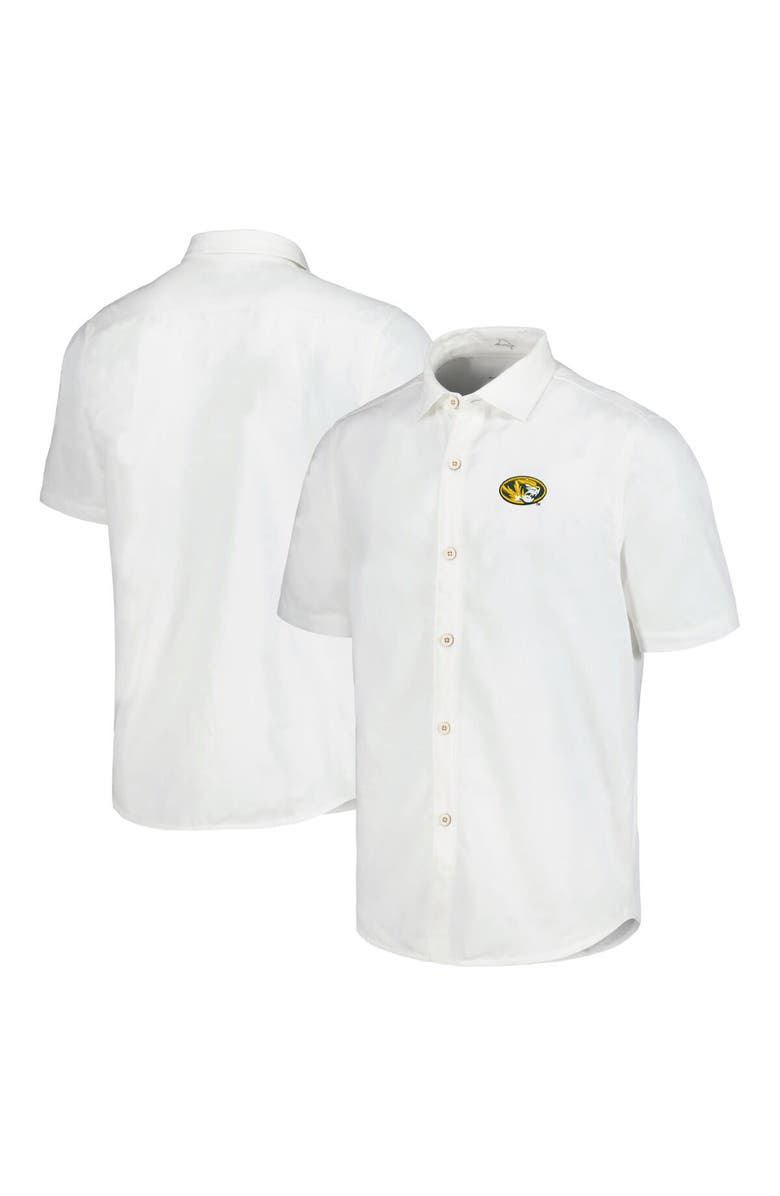 Tommy Bahama Men's Tommy Bahama White Missouri Tigers Coconut Point Palm Vista IslandZone Camp Button-Up Shirt, Main, color, 