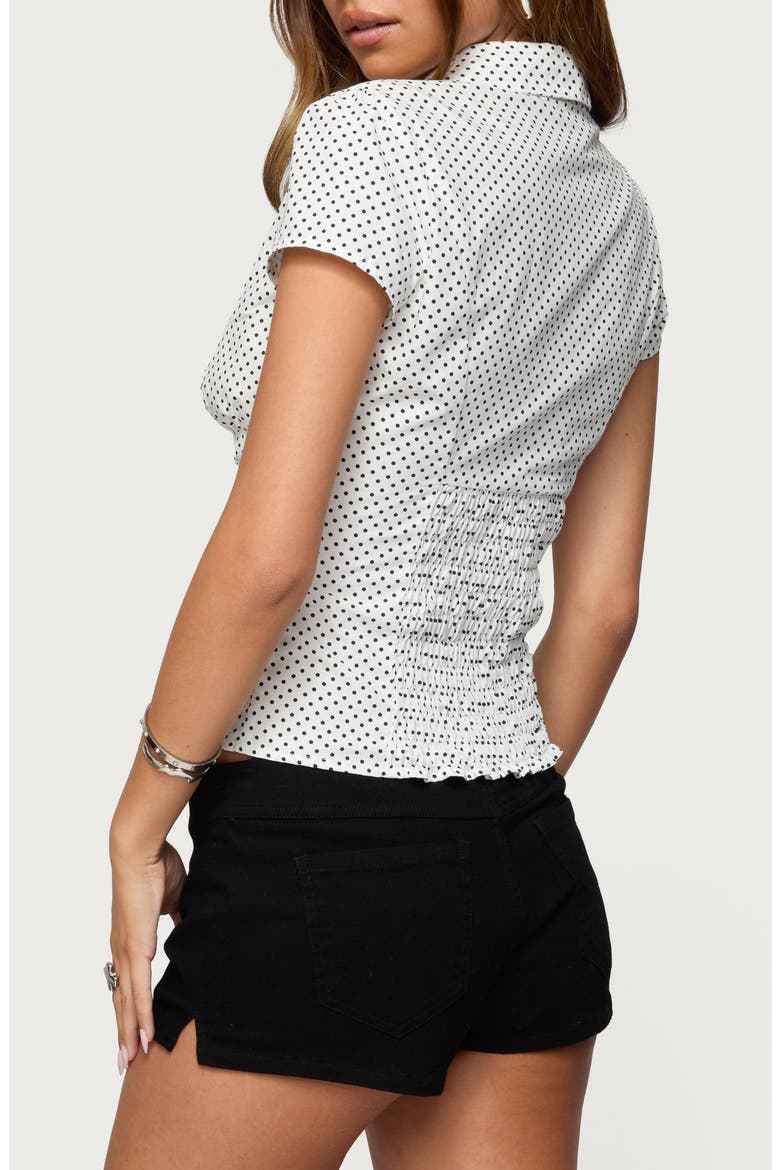 Polka Dot Short Sleeve Tailored Cotton Button-Up Shirt, Alternate, color, WHITE-AND-BLACK