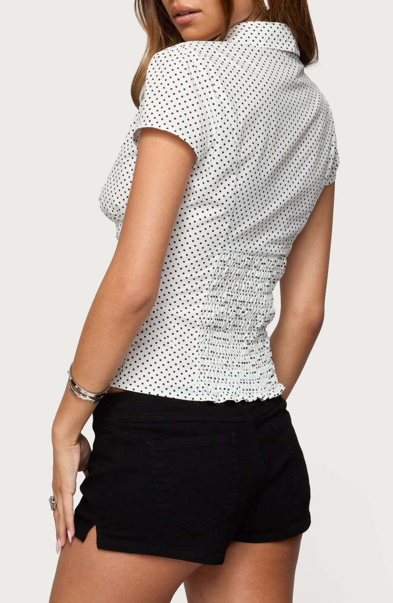 EDIKTED Polka Dot Short Sleeve Tailored Cotton Button-Up Shirt, Alternate, color, White-And-Black