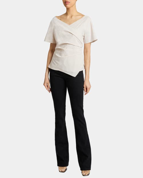 Santorelli Murphy Short Sleeve Wrap Top With Asymmetric Tucked Closure In Stretch Cotton Blend
