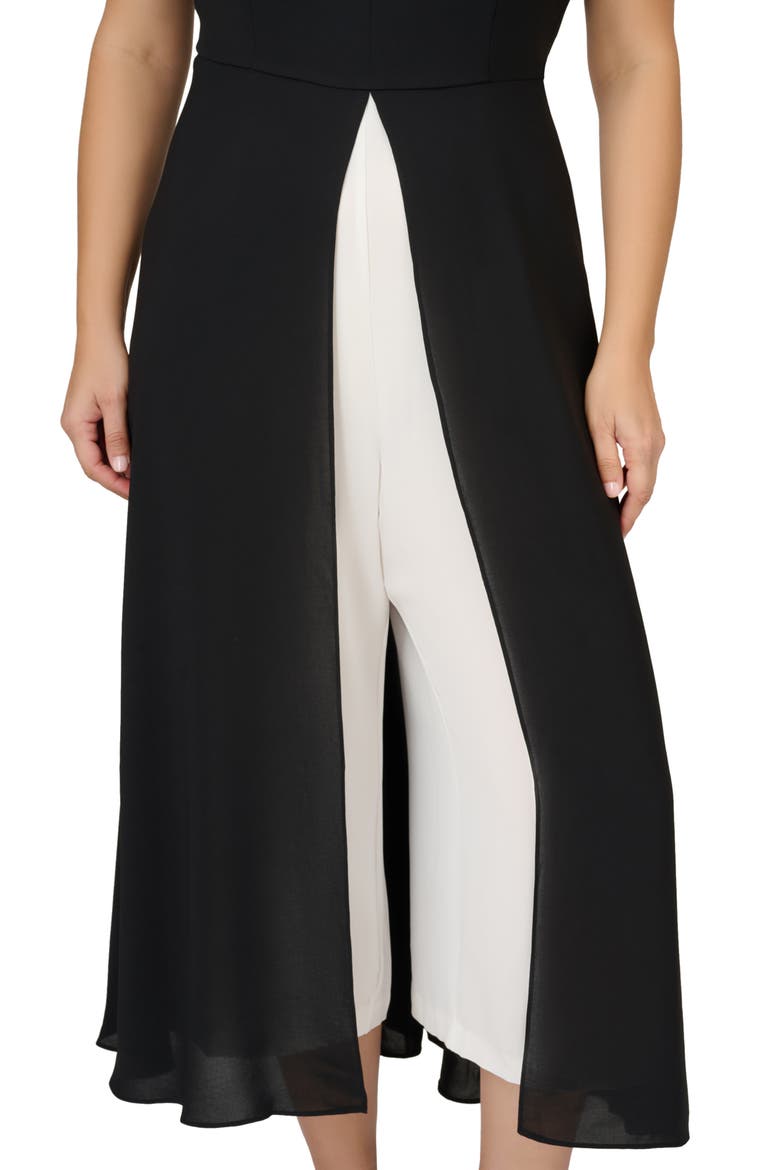 Crepe Overlay Jumpsuit, Alternate, color, BLACK/ IVORY