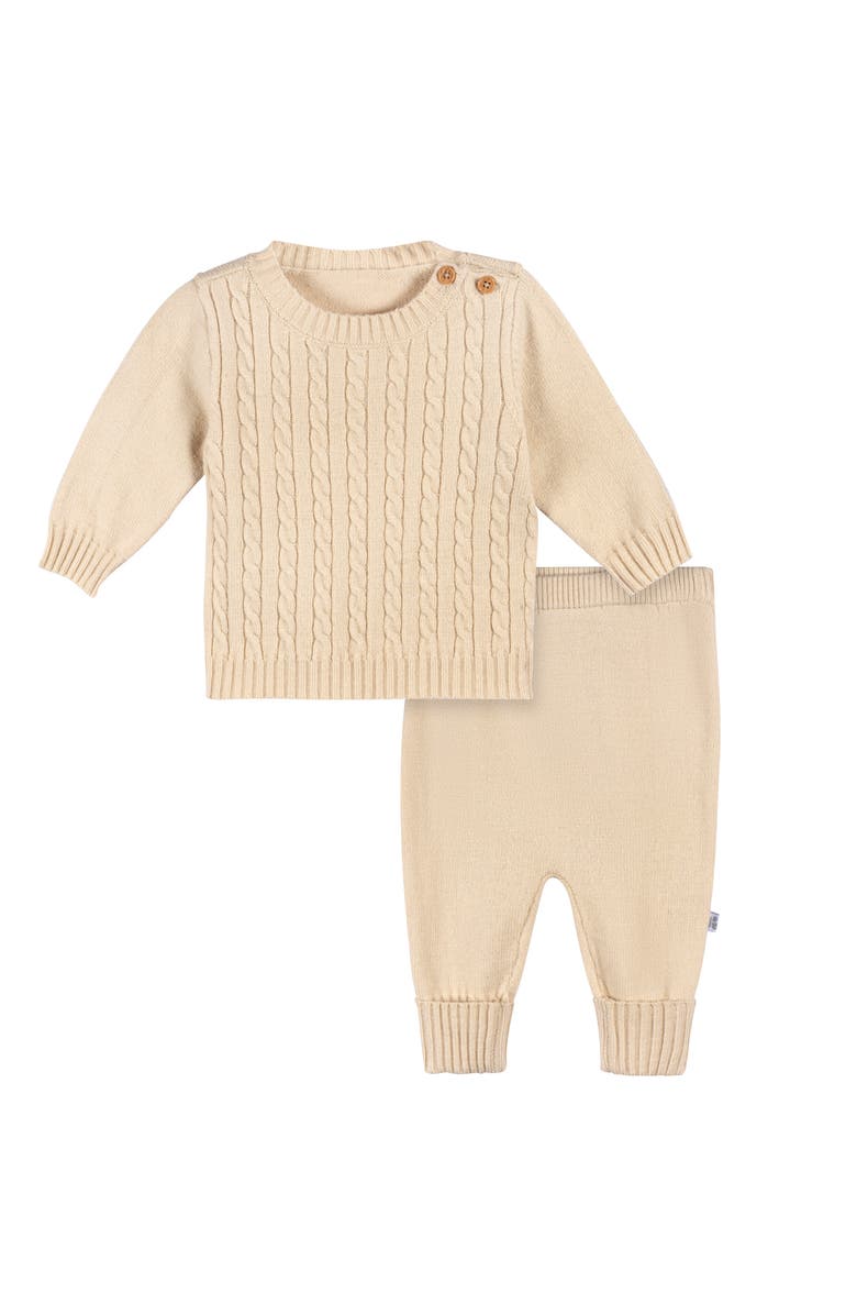 Just Born Cable Knit Sweater 2-Piece Set, Main, color, Tan