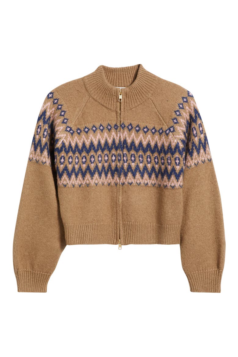 Alma Fair Isle Zip-Up Cardigan, Alternate, color, PINK MULTI
