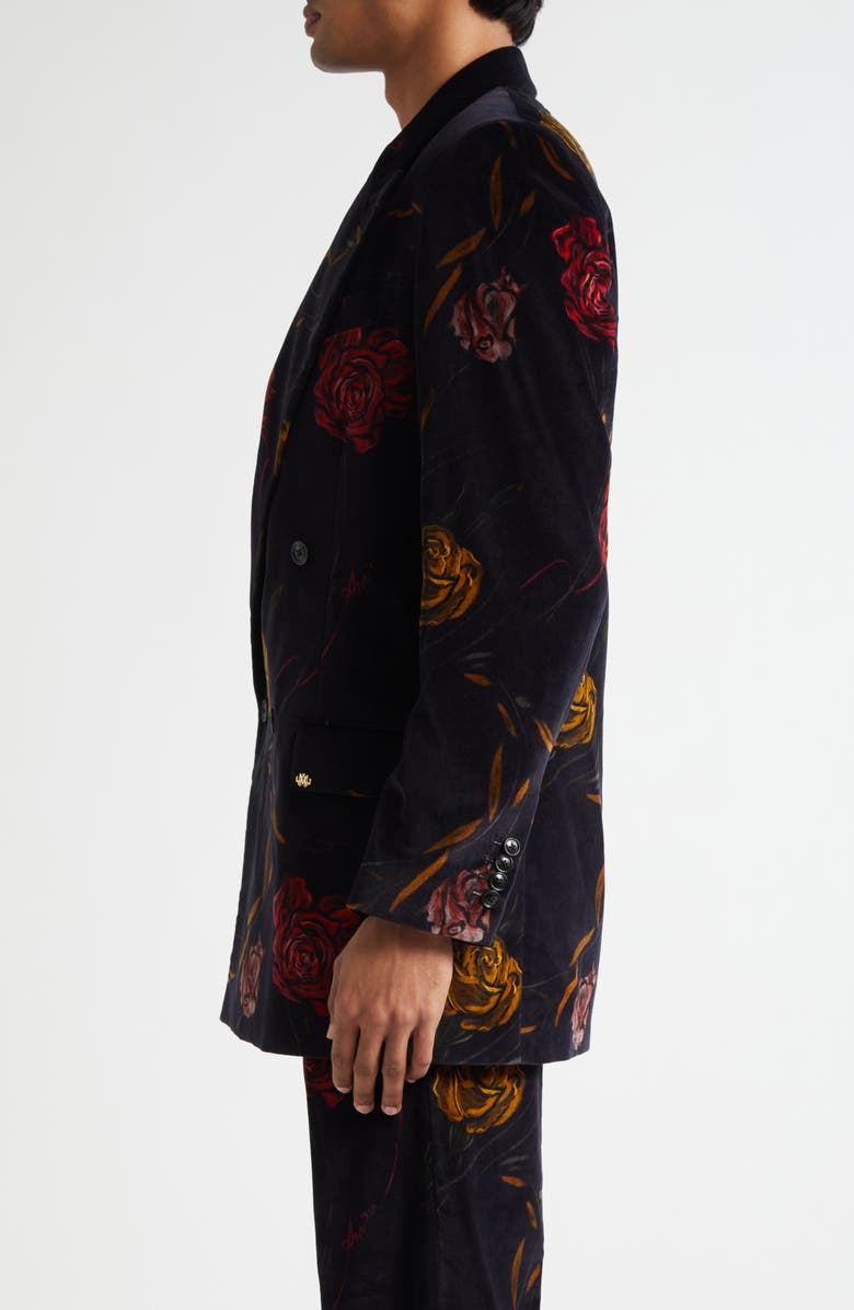 AMIRI Double Breasted Floral Velveteen Blazer, Alternate, color, Black