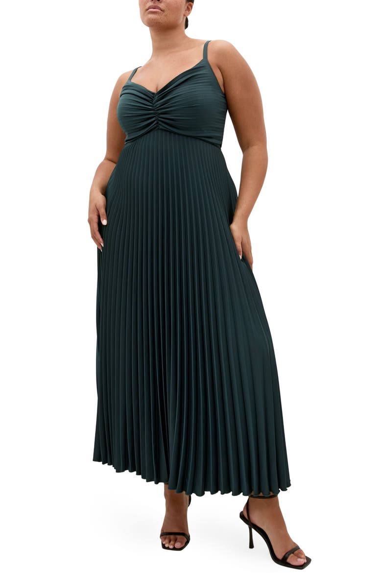 Ariana Pleated Sleeveless Dress, Main, color, EMERALD