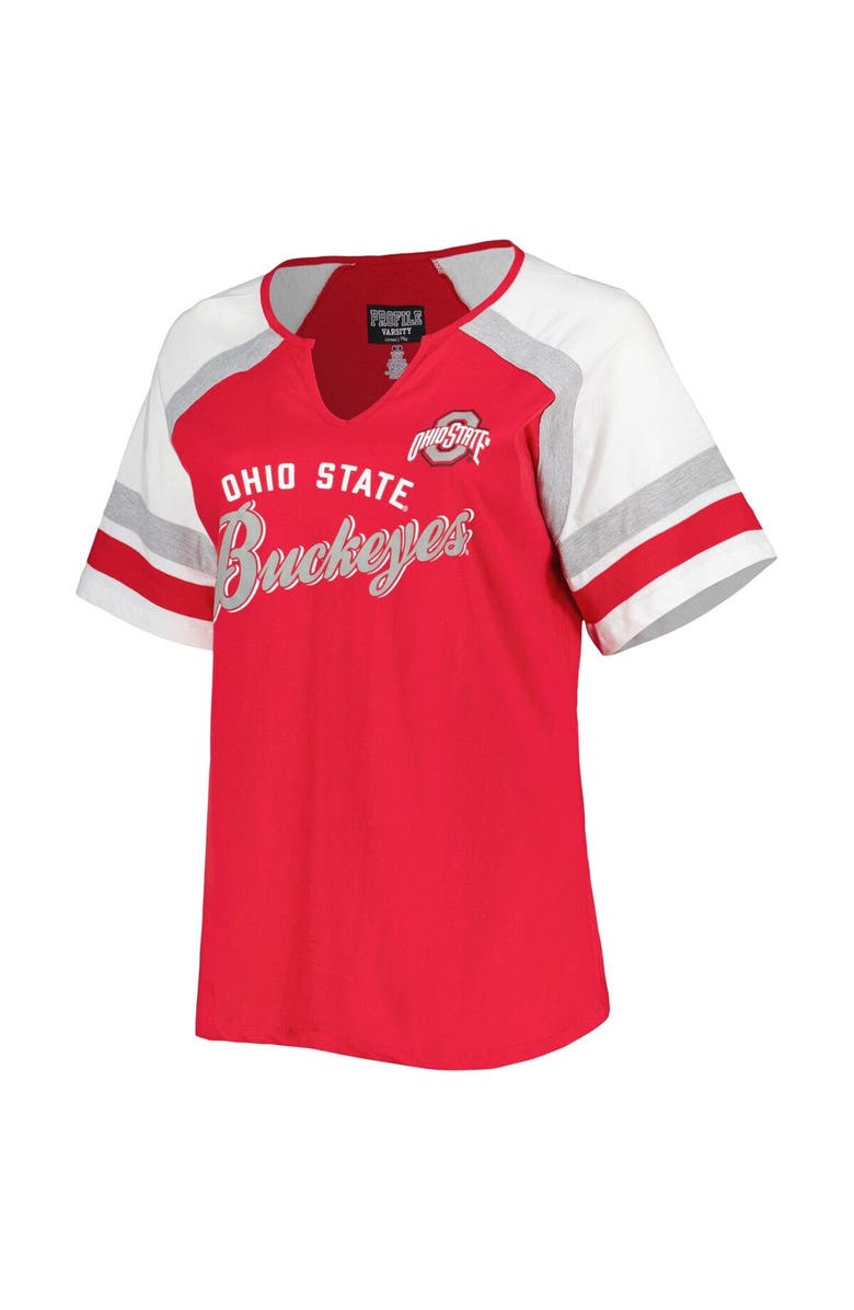 PROFILE Women's Scarlet Ohio State Buckeyes Plus Size Arch Raglan Notch Neck T-Shirt, Alternate, color, 
