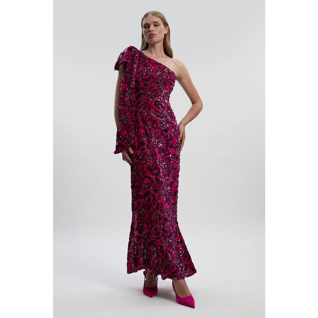 Karen Millen Velvet Sequin One Shoulder Maxi Dress In Purple