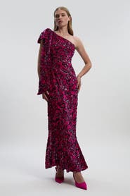 Karen Millen Velvet Sequin One Shoulder Maxi Dress