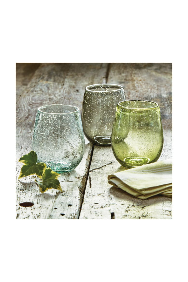Light Green Bubble Glass Stemless Wine Glasses Dishwasher Safe, Alternate, color, Green