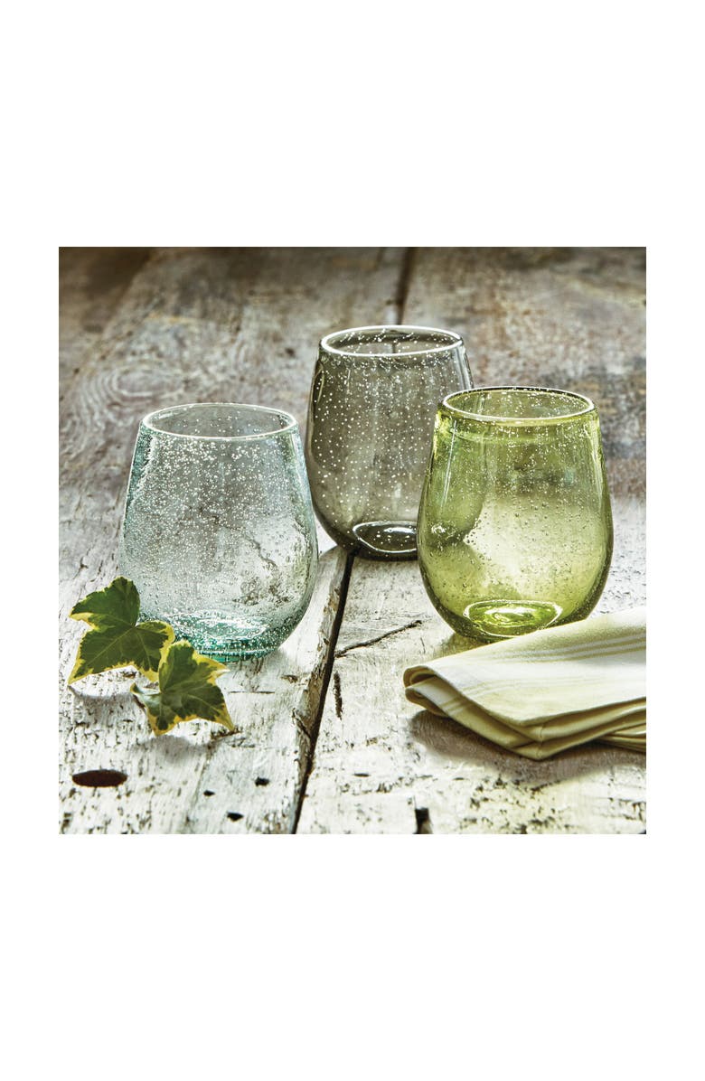 tag Light Green Bubble Glass Stemless Wine Glasses Dishwasher Safe, Alternate, color, Green