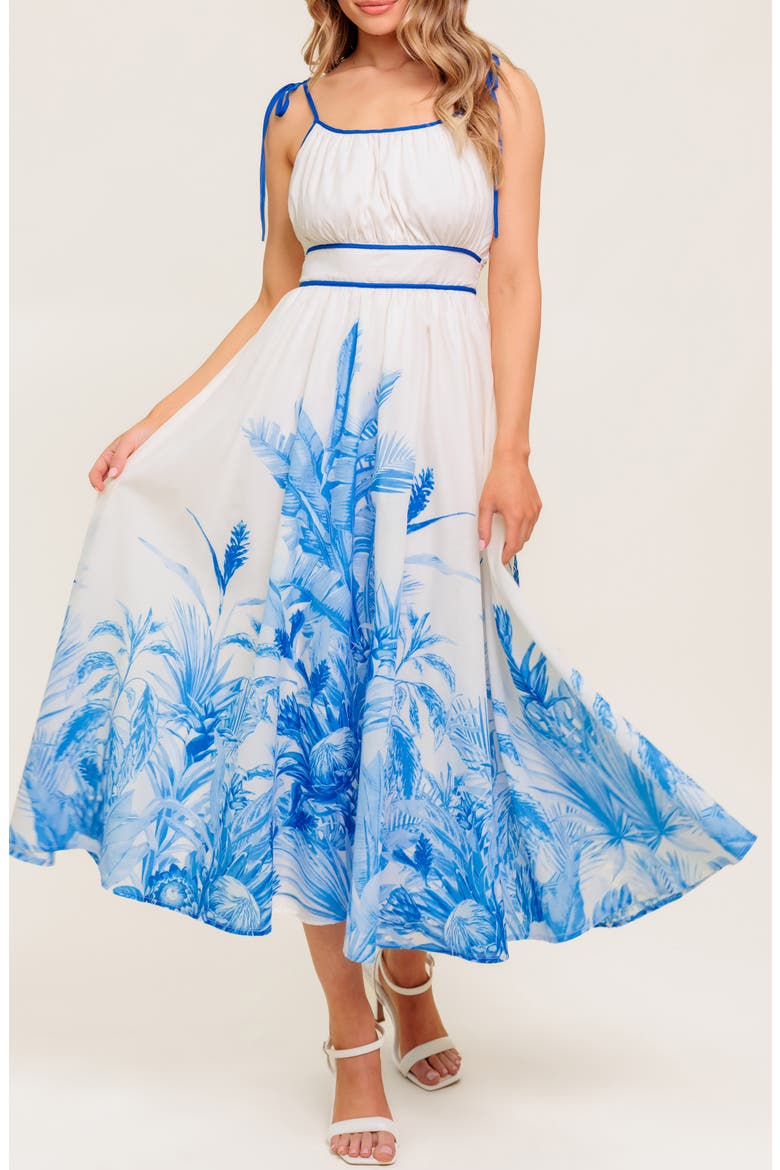 Frond Print Midi Dress, Alternate, color, IVORY BLUE
