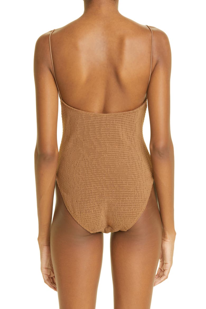 Totême Smocked One-Piece Swimsuit, Alternate, color, NOUGAT