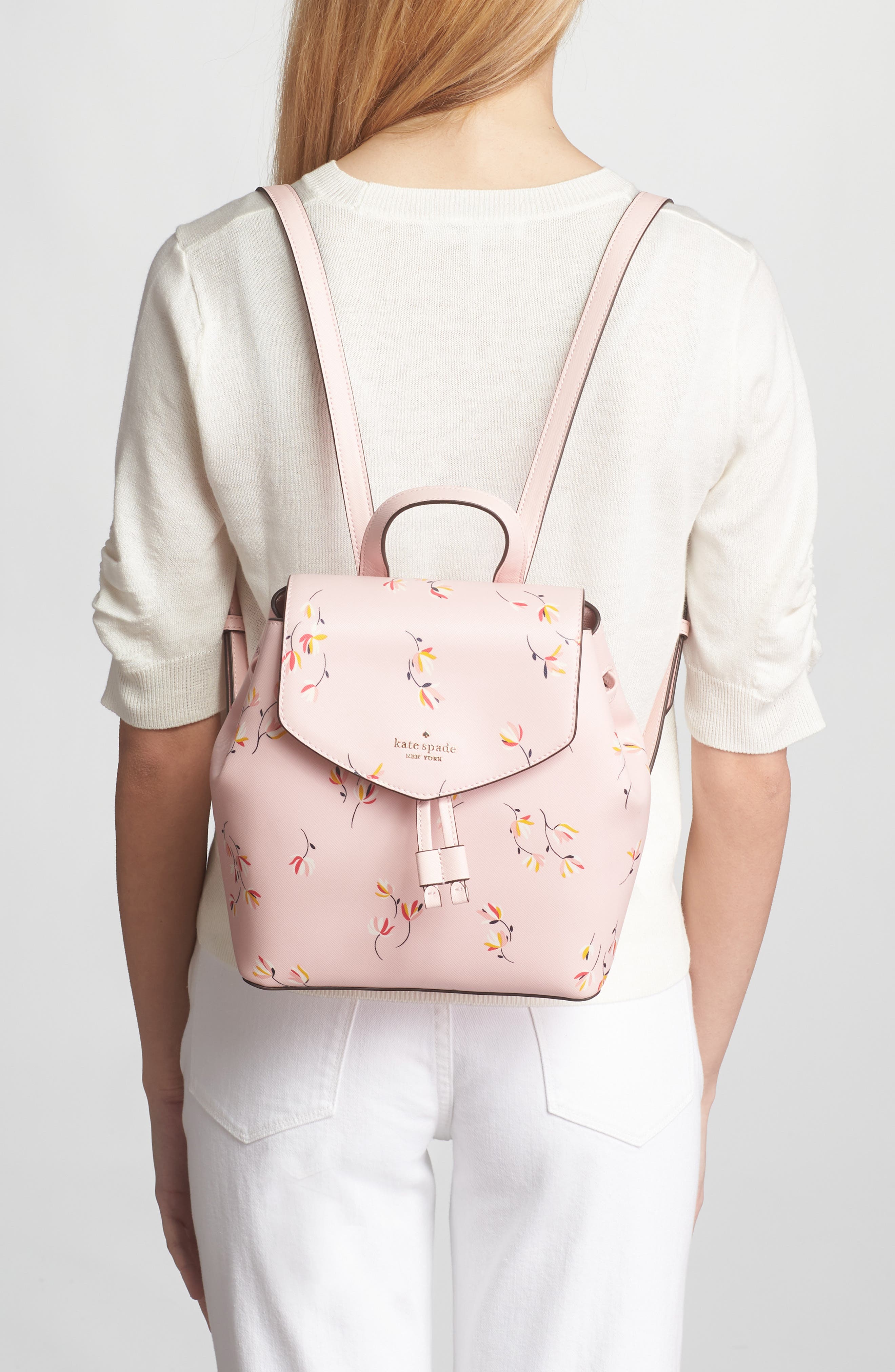 Kate Spade New York medium flower print flap backpack, Alternate, color, 
