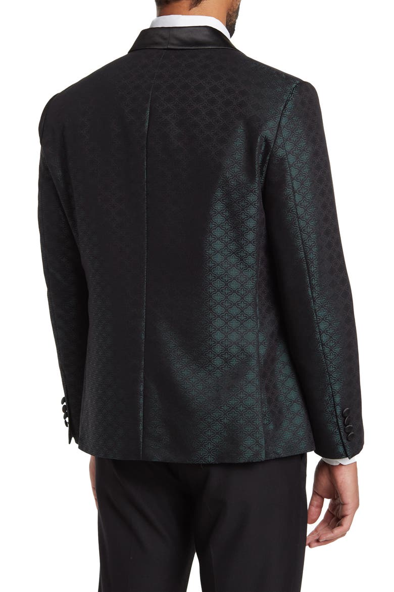 Shawl Collar One Button Printed Sportcoat, Alternate, color, BLACK