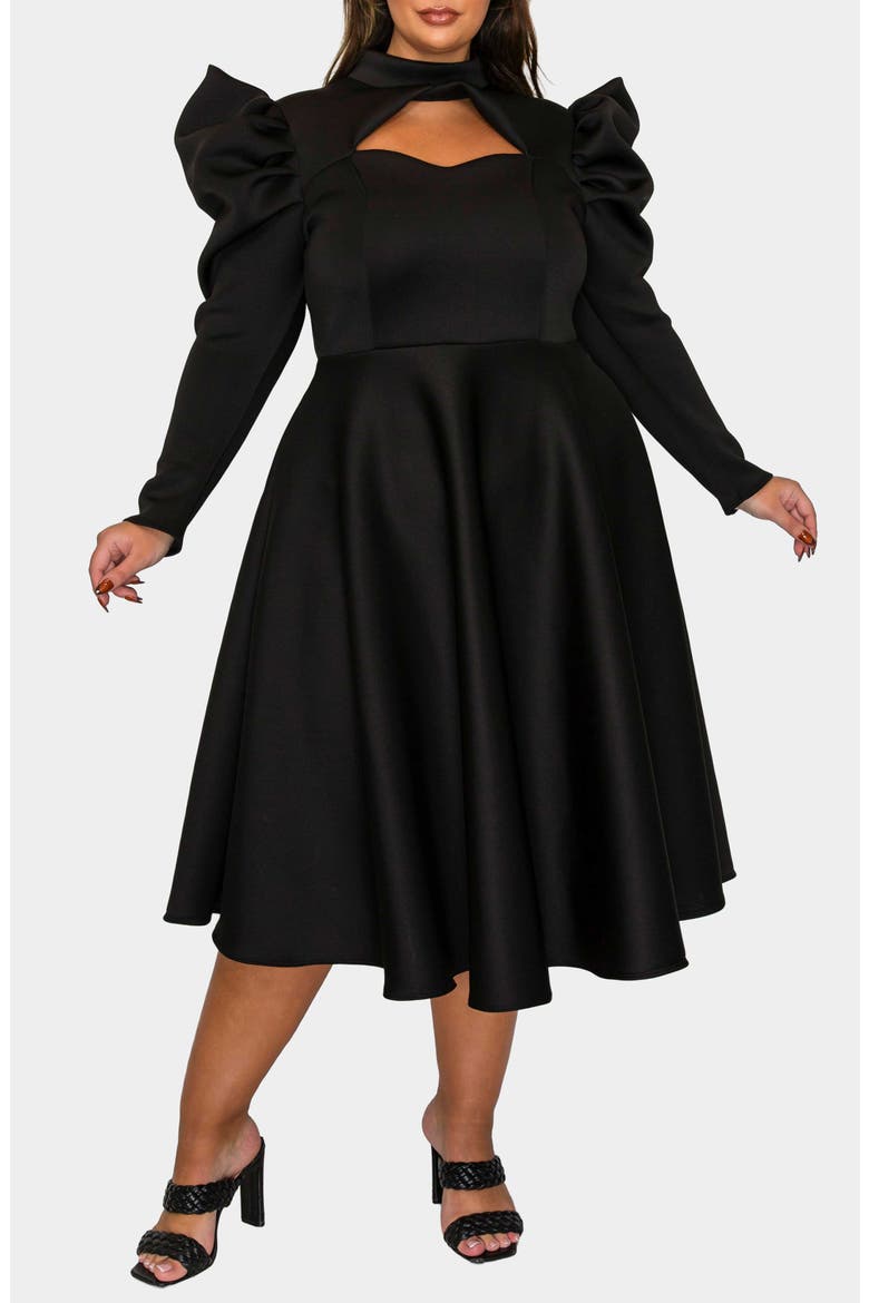 Isabella Neoprene Midi Dress, Main, color, BLACK