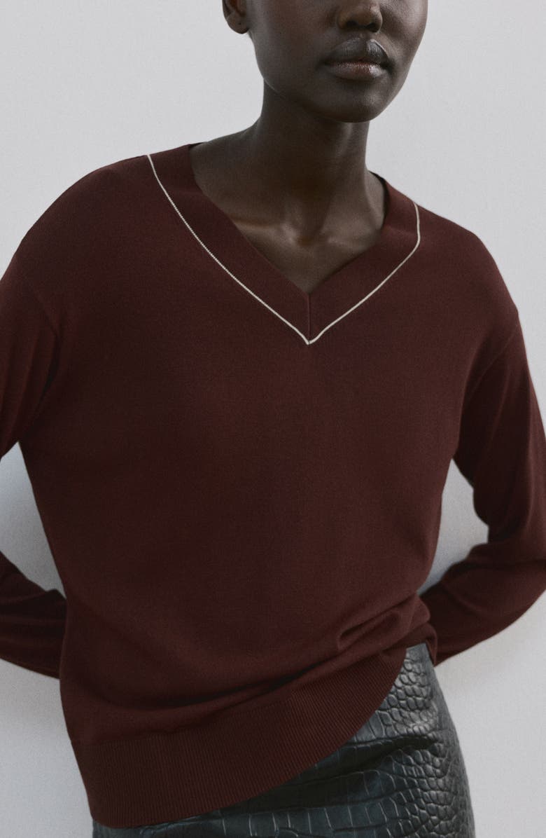 MANGO Bert Jersey V-Neck Sweater, Alternate, color, Chocolate
